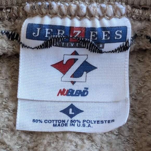 Jerzees Cardigan Beige Fleece Long Sleeve Button up Patchwork Large Unisex EUC - Picture 9 of 16